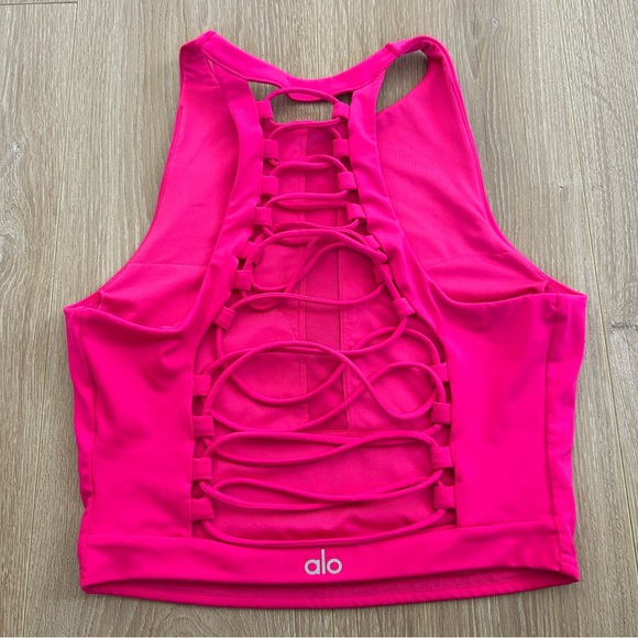 Alo Yoga Movement Longline Strappy Back Sports Bra Hot Pink Size Medium - Picture 3 of 6